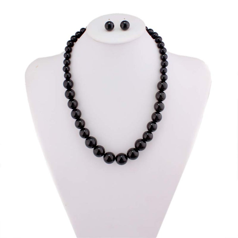 GRACE JUN Bridal Wedding Faux Pearl Statement Necklace and Clip on Earrings Jewelry Sets Women Bib Choker Necklace (Black) - Image 3